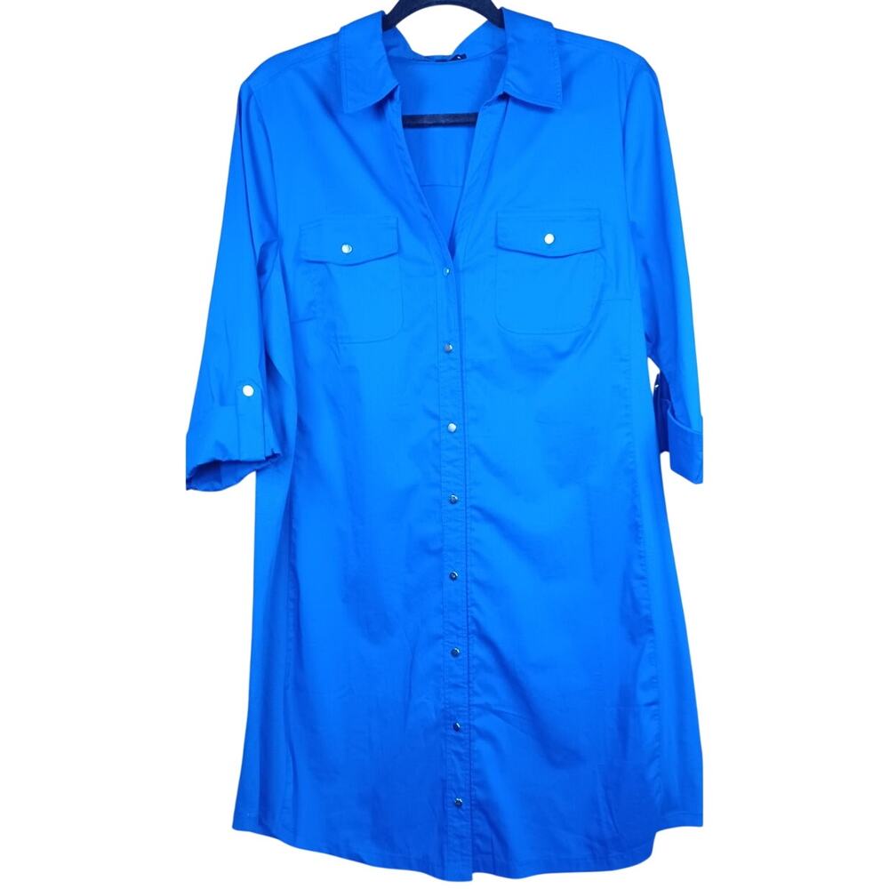 Tiana B. Royal Blue Button-Down Shirt Dress with 3/4 Roll Tab Sleeves Size Large